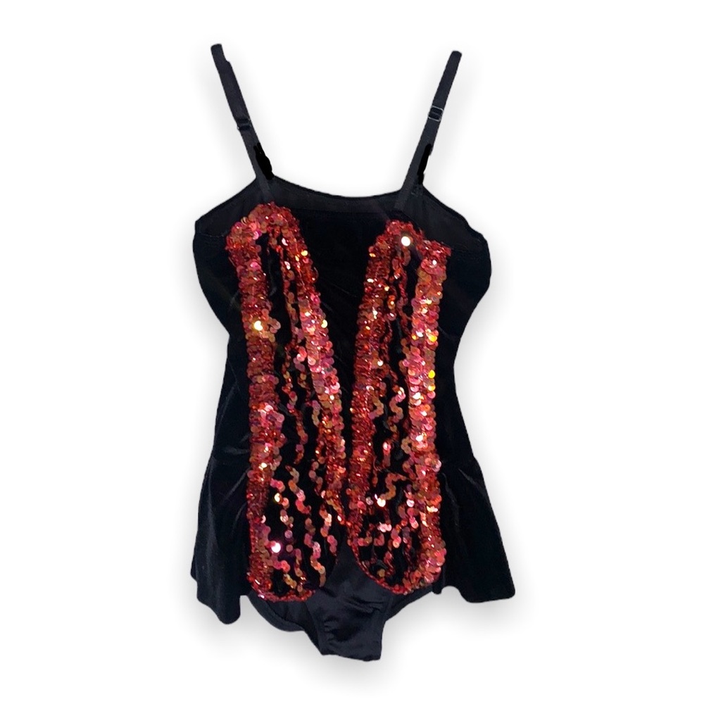 Dansco Fina Black Velvet Jazz Leotard Size LC Large Child Adjustable Straps
